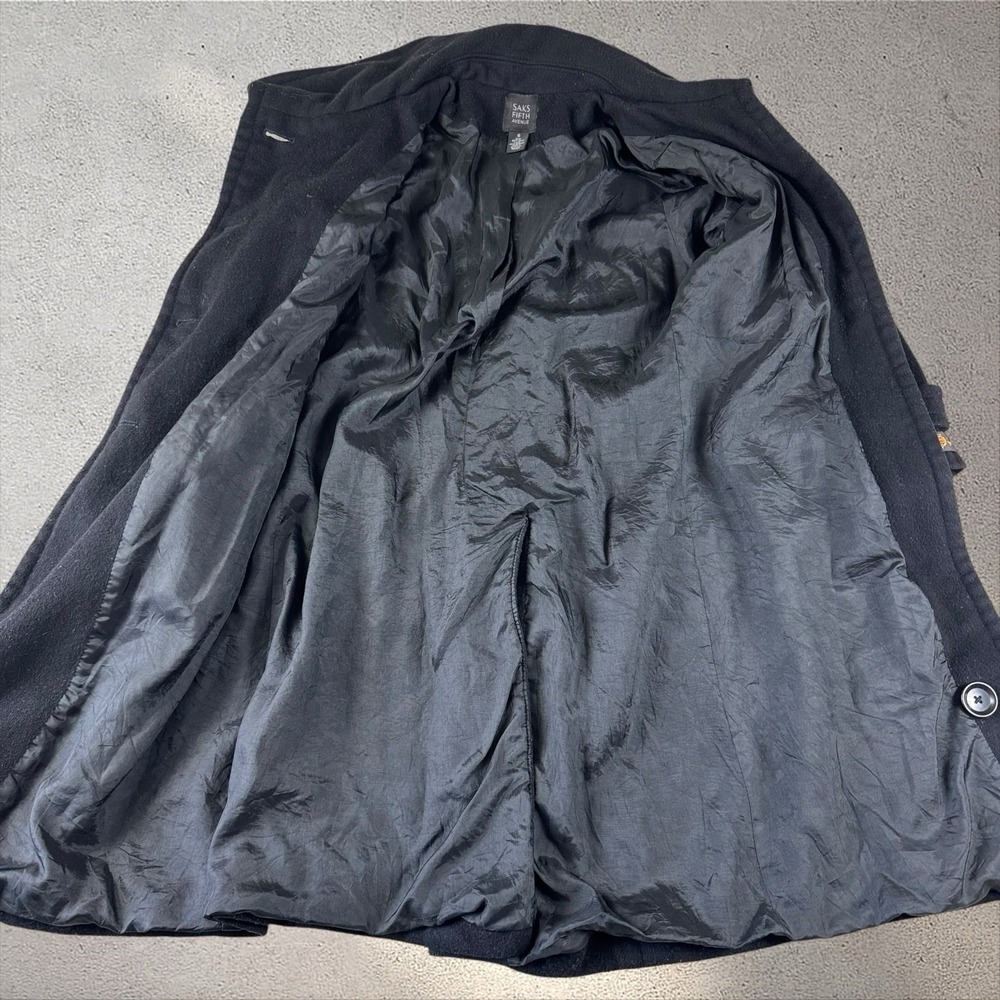 Saks Fifth Ave x Loro‎ Piana Wool Pea Coat Women's Size 6 Black Trench Overcoat - Picture 4 of 8